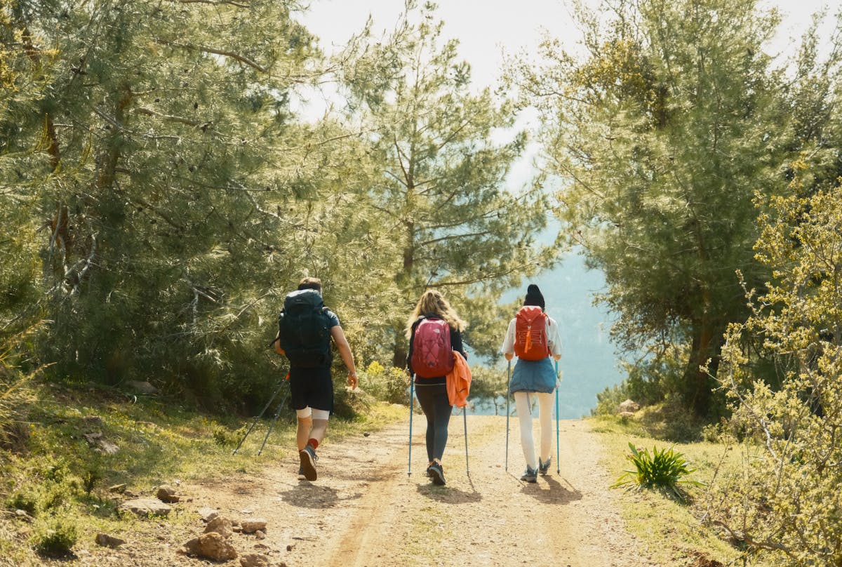 Three walkers on the trail together